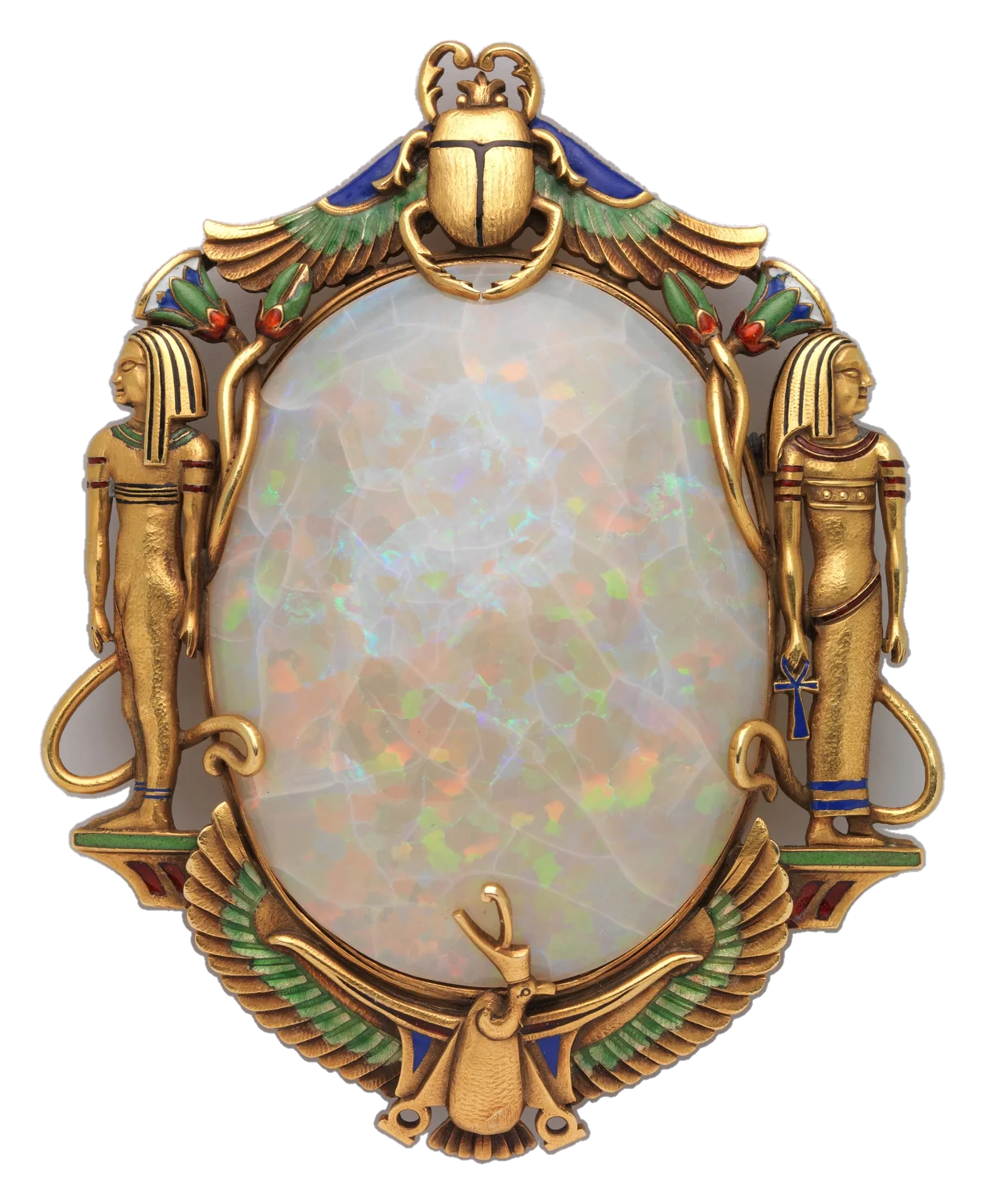Broche de ópalo y esmalte, Marcus & Co., h. 1900